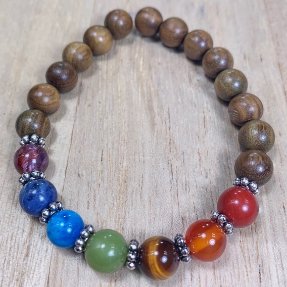 handmade Jewelry - Handmade Wood and Gemstone Chakra Bracelet